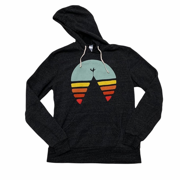 Tops - Indie Sunset mountain Instagram hoodie grey, S
